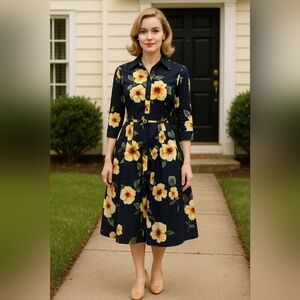 Samantha Sung Audrey Floral Print Shirt Dress